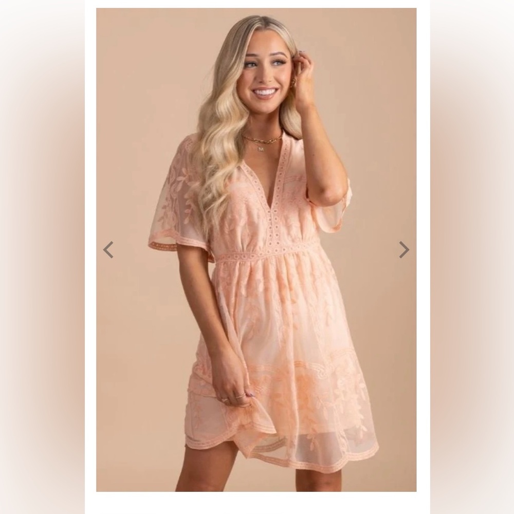 Haute Monde Peach Eyelet Lace Mini Dress
